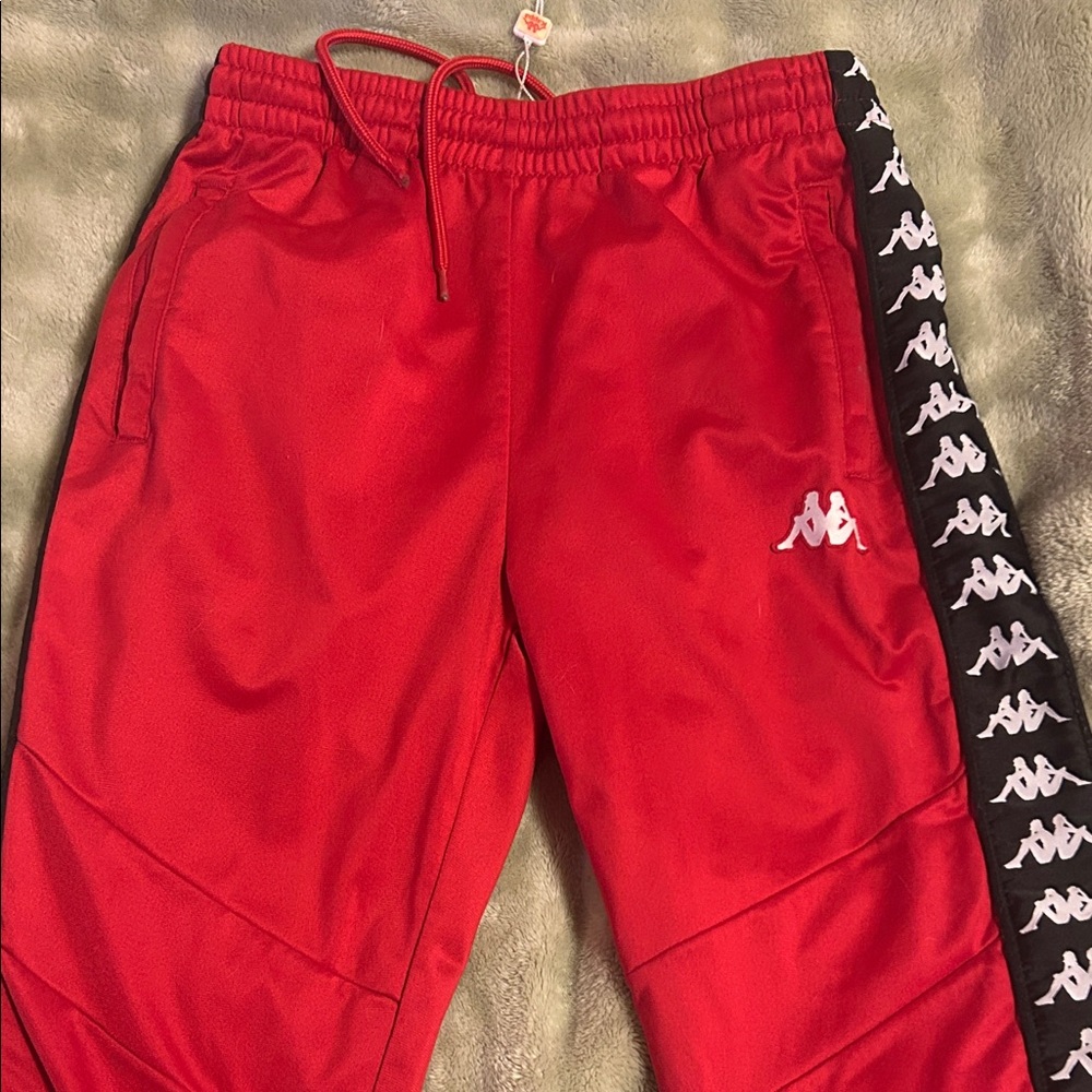 Kappa Kids Red Joggers with Black Logo Trim